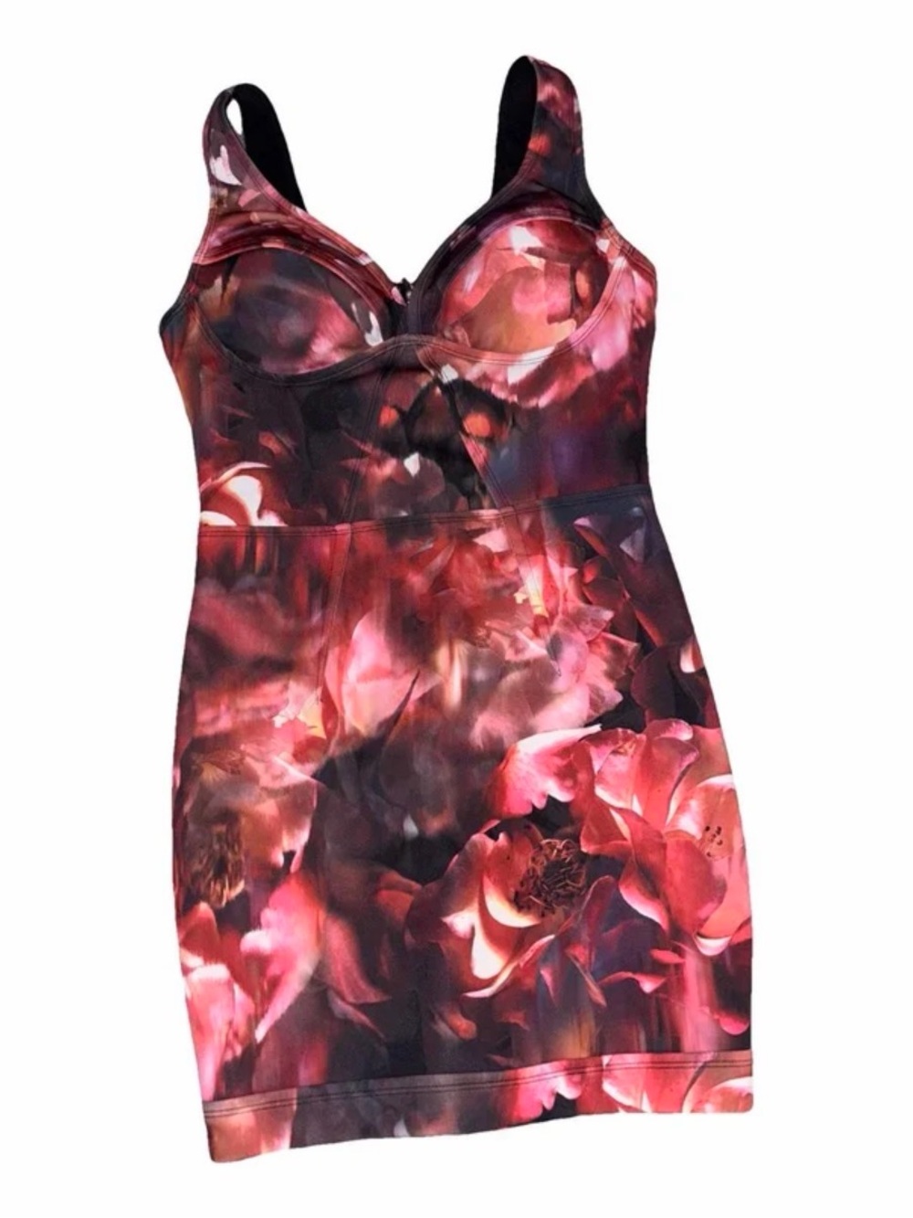 Bebe floral red & Black Floral Bodycon Dress